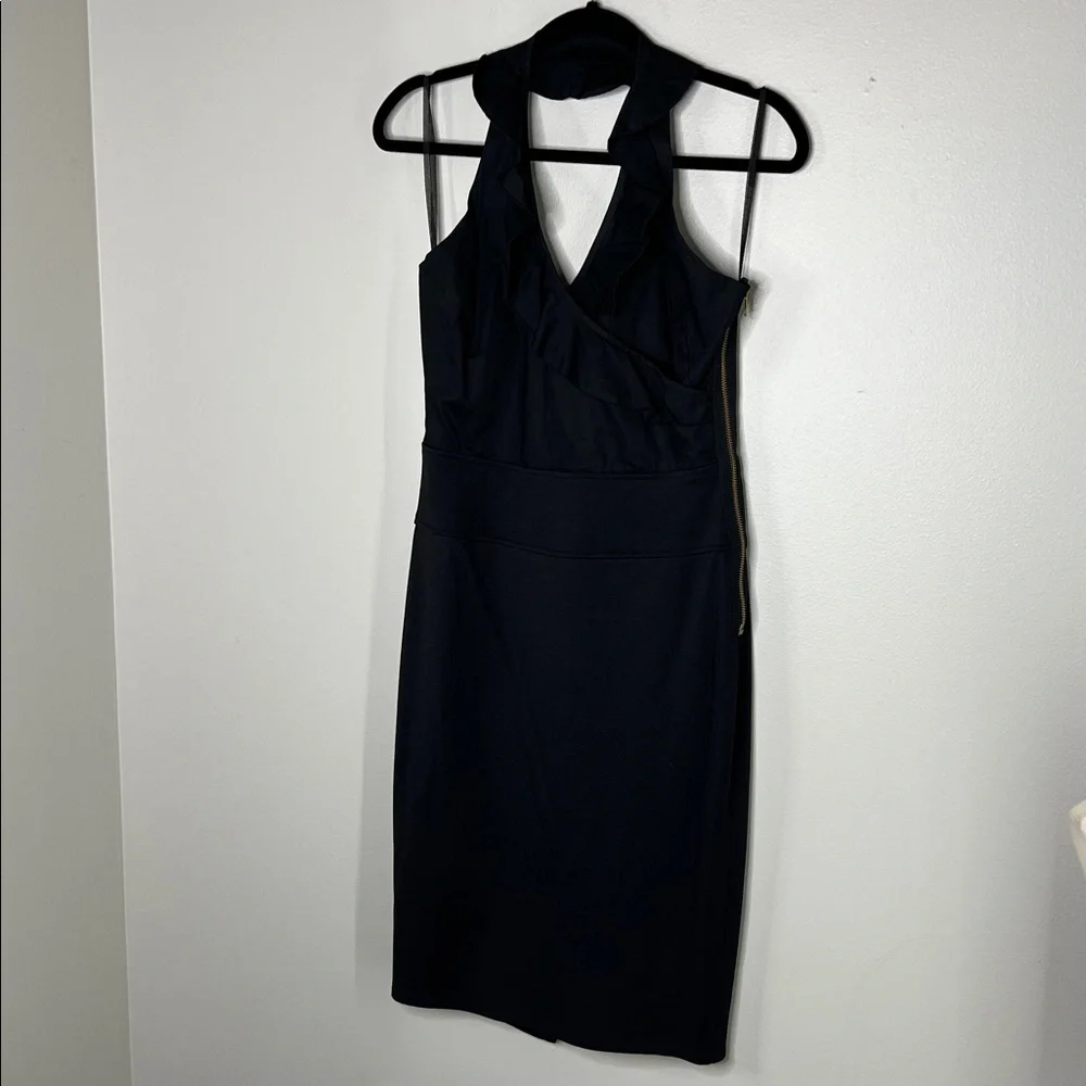 Michelle Jonas Travelwear Ruffle Halter Neck Black Dress size Small
